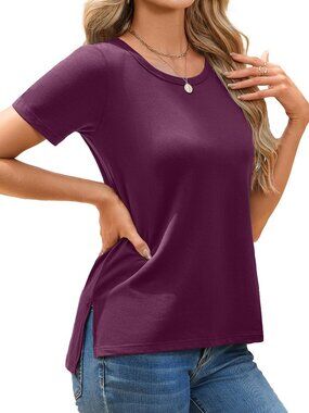Herou Women's Short Sleeve T-Shirt - Crew Neck Causal Plain Outfit Top - Large